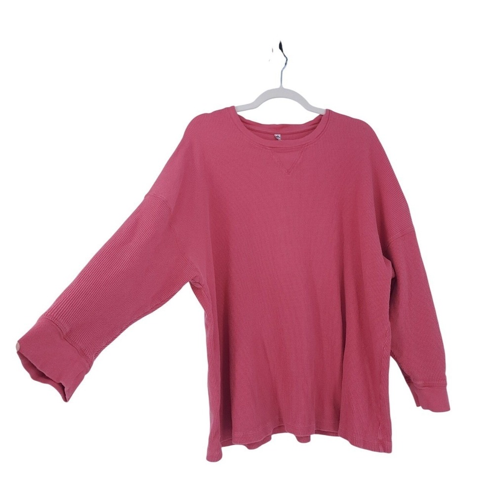 Free People Waffleknit Top Womens S Coral Pink Thermal Casual Lagenlook Lounge